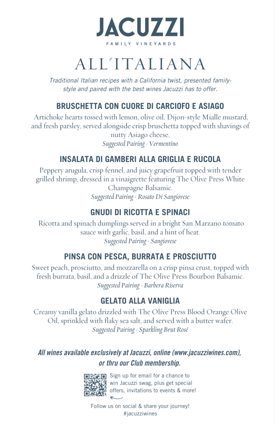 SpringSummer 26 Jacuzzi AllItaliana  Menu